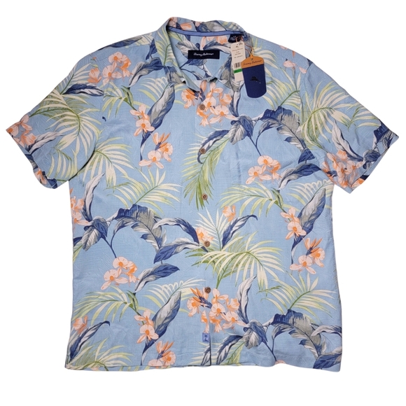 Tommy Bahama Light Blue Adara Garden 100% Silk Camp Shirt L - Picture 2 of 6